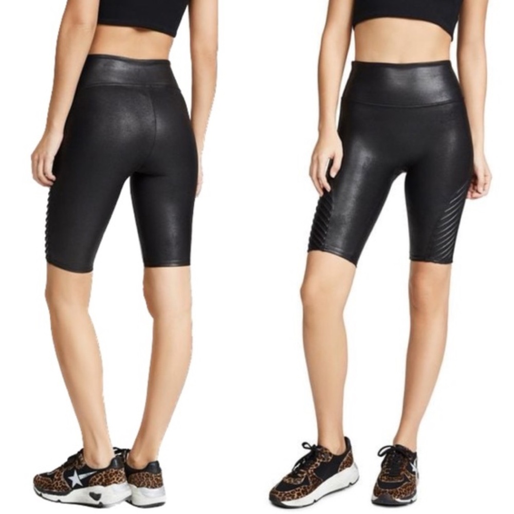 Spanx Women's Faux Leather Moto Bike Shorts size M